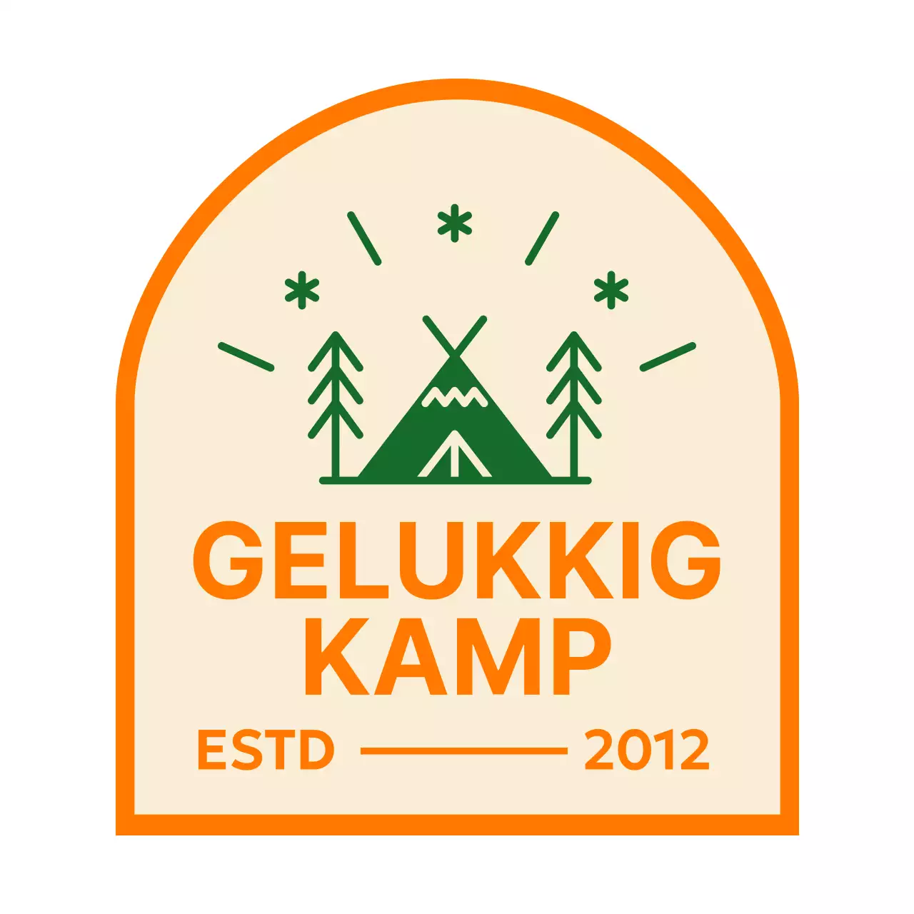 Eenvoudige campingpromotie met oranje-groene campingillustratie