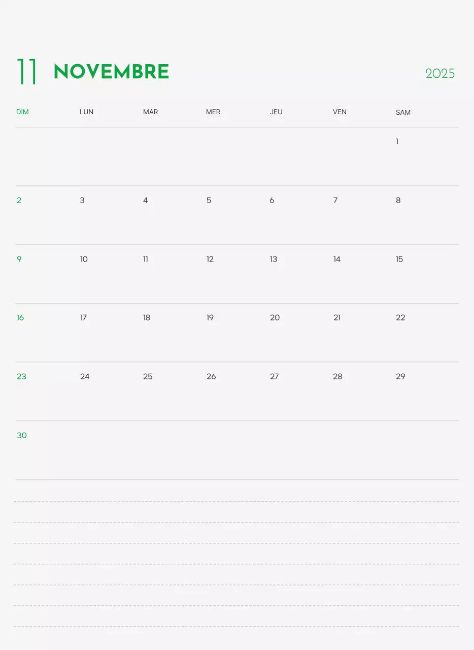 Un calendrier avec une photo de chiot et un message mignon dans une couleur verte.