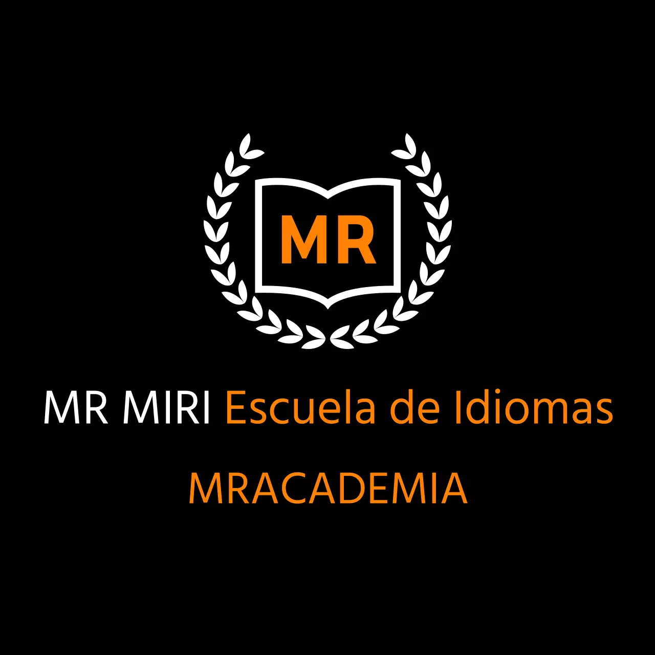 Escuela de idiomas con adornos de laurel naranja y blanco