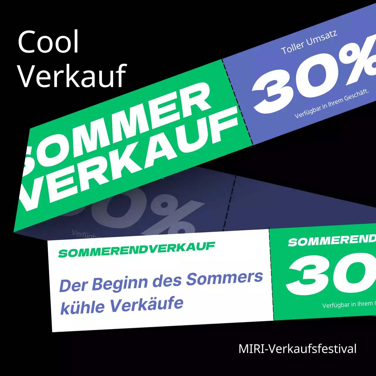 Eine Kollektion von Sommerverkäufen mit lila und grünen Akzenten