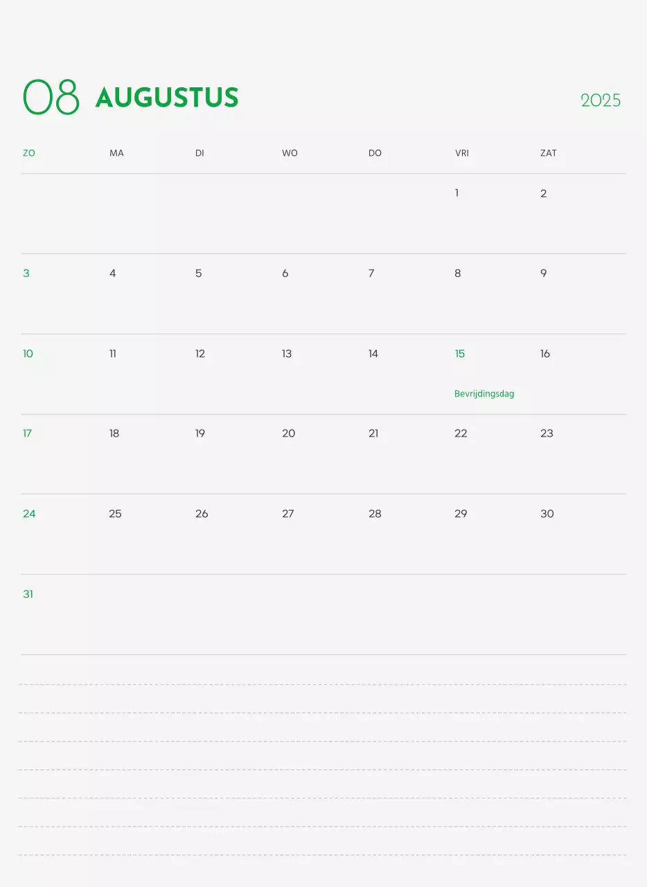 Een kalender met een puppyfoto en een schattige boodschap in groene accentkleur