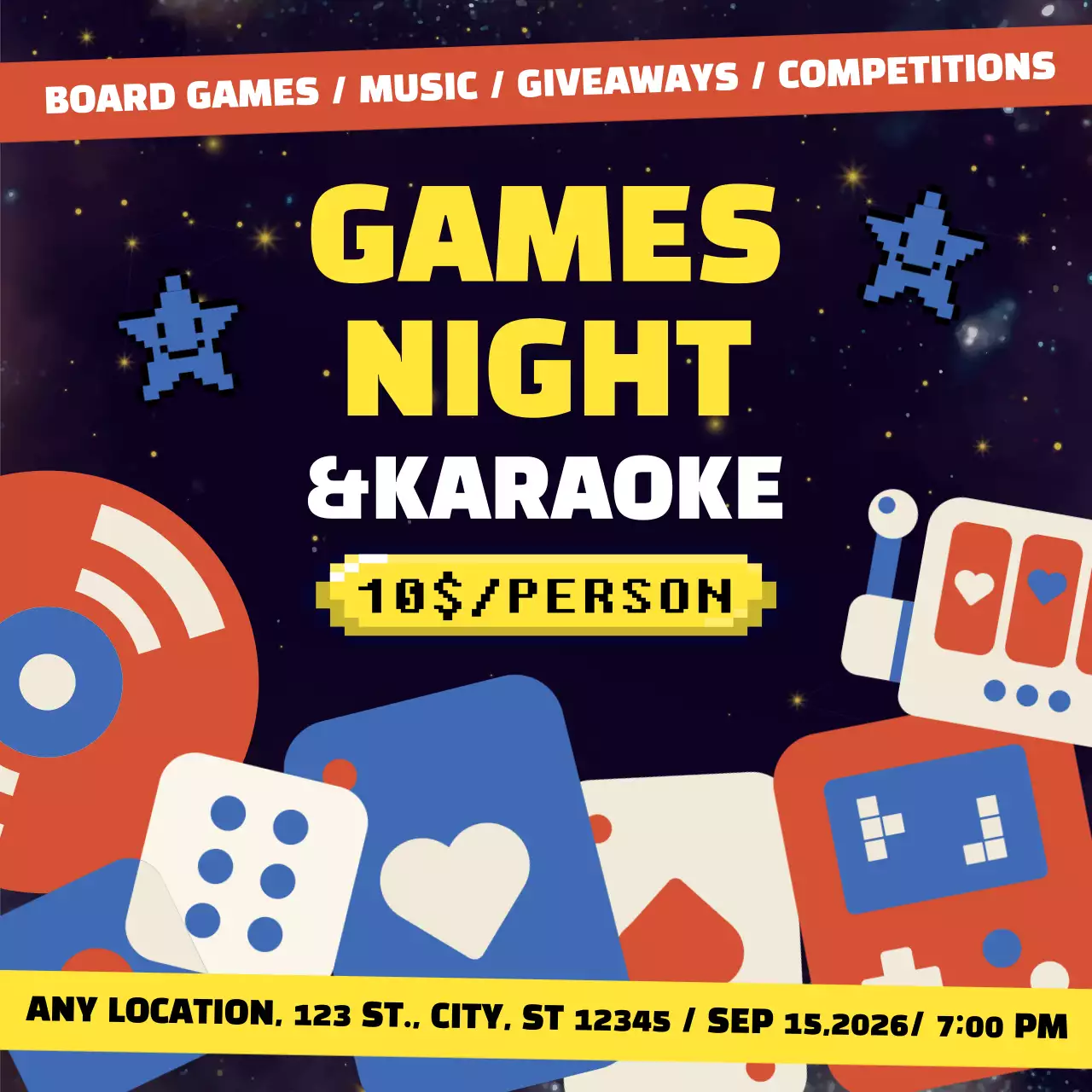 Blue Retro Games Event Social Media Post