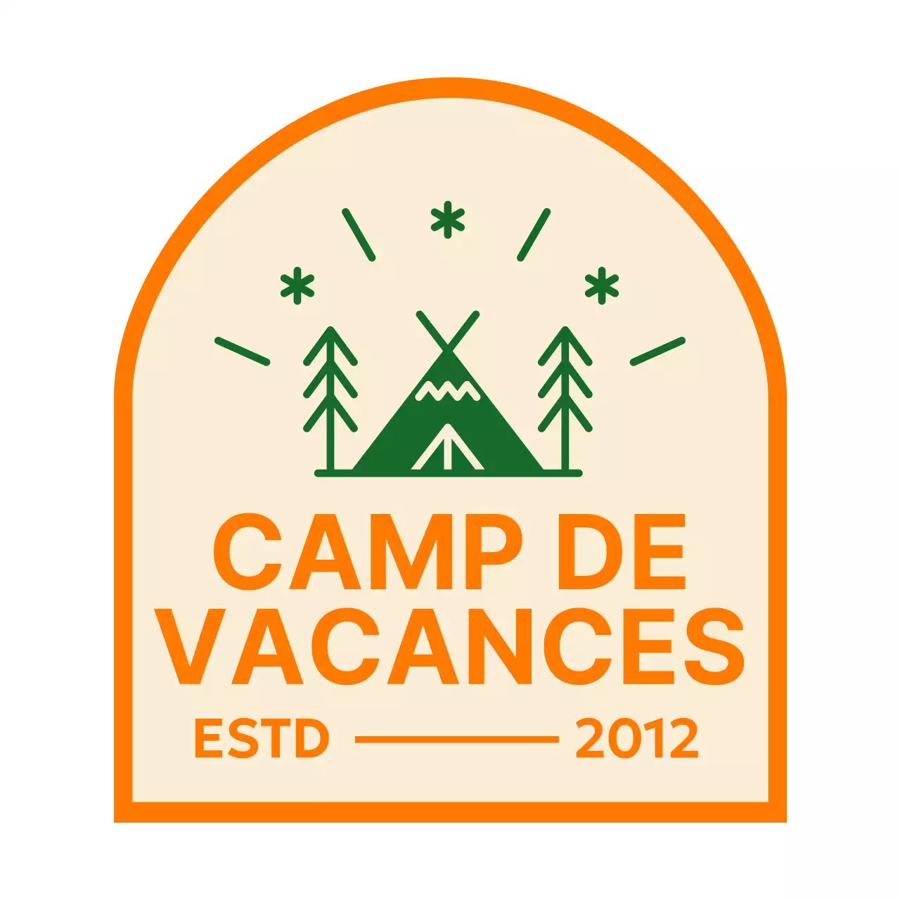 Promotion simple du camping avec illustration d'un camp orange-vert
