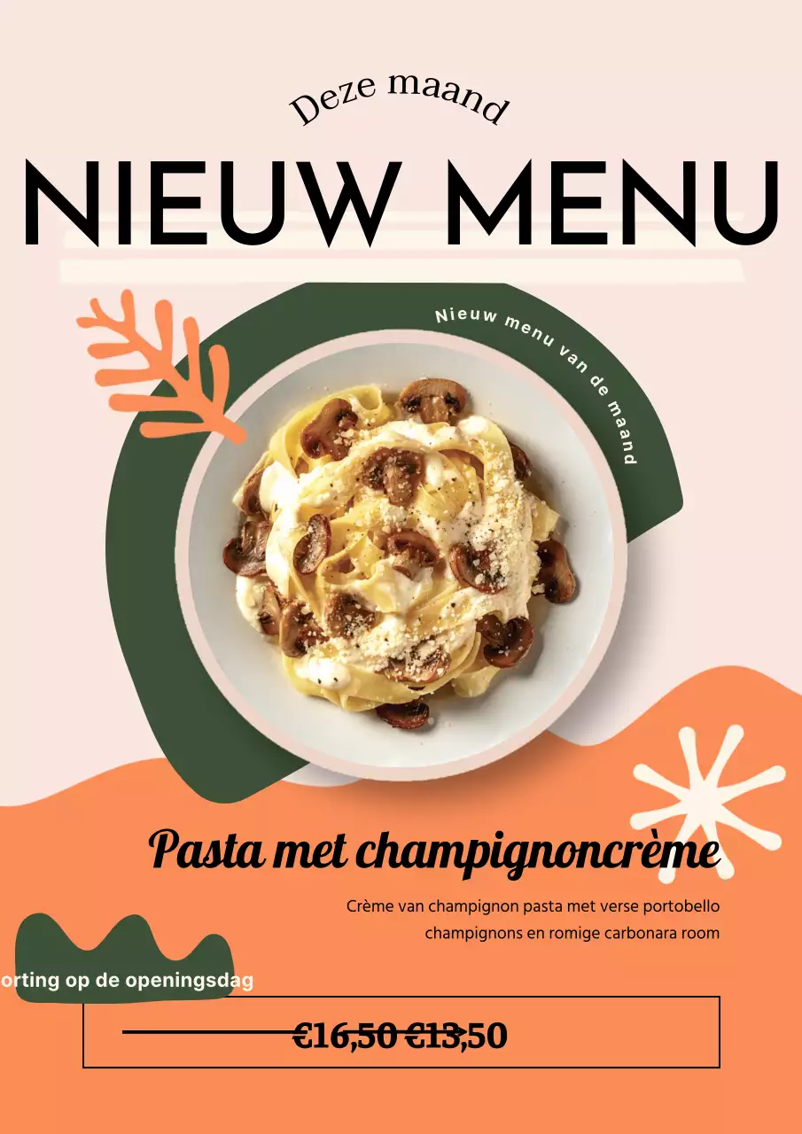 Een verzameling trendy restaurantmenuborden in groen en ivoor