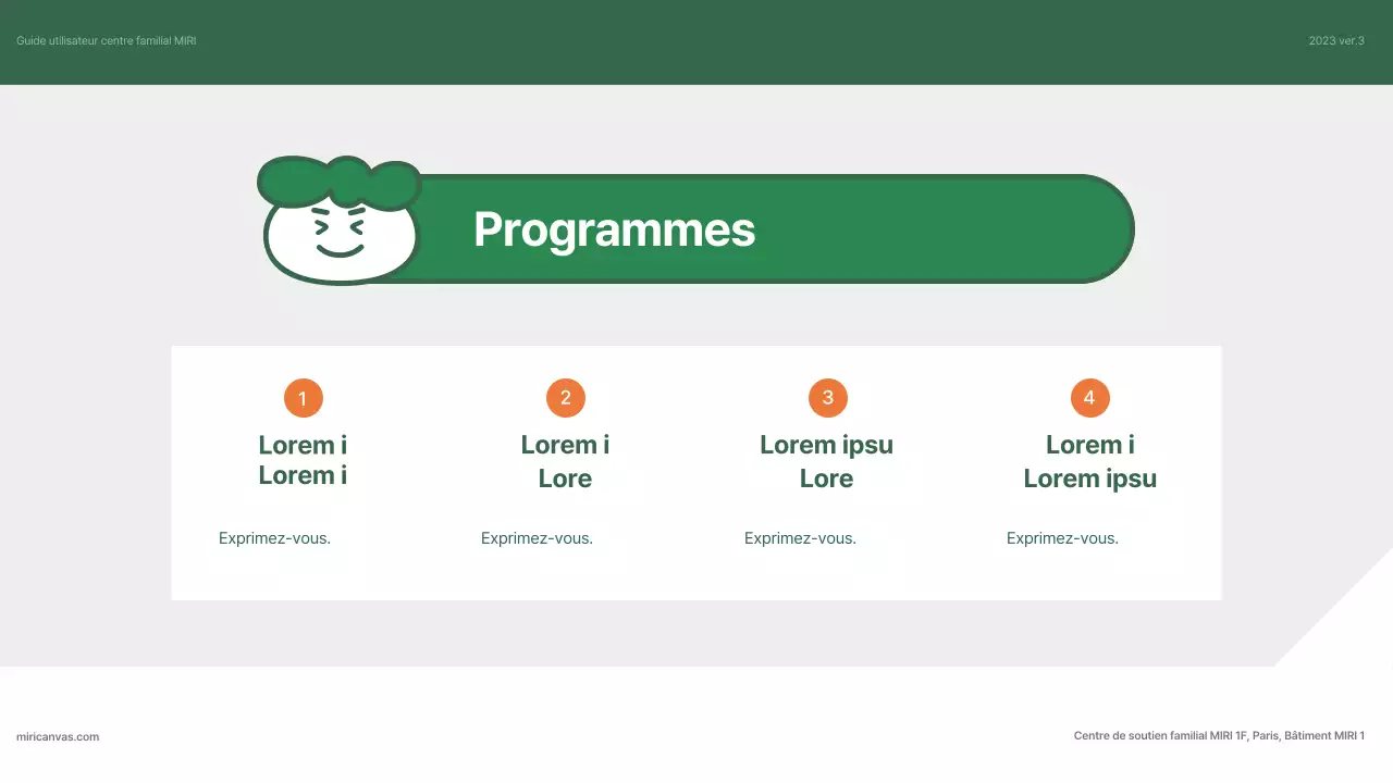 Un guide simple, vert et orange du centre de soutien aux familles
