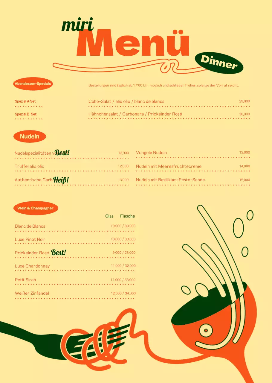 Über das schicke Pasta-Menü in Orange und Elfenbein