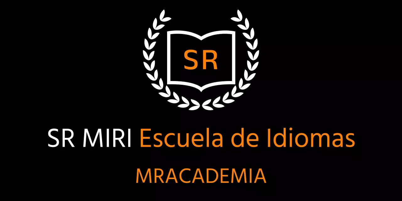 Escuela de idiomas con adornos de laurel naranja y blanco