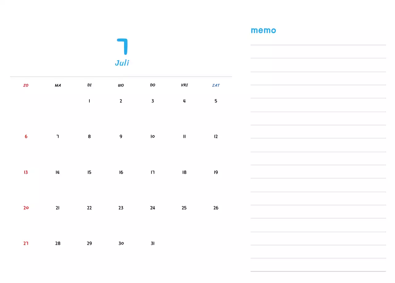 Nieuwjaarskalender met schattige illustraties