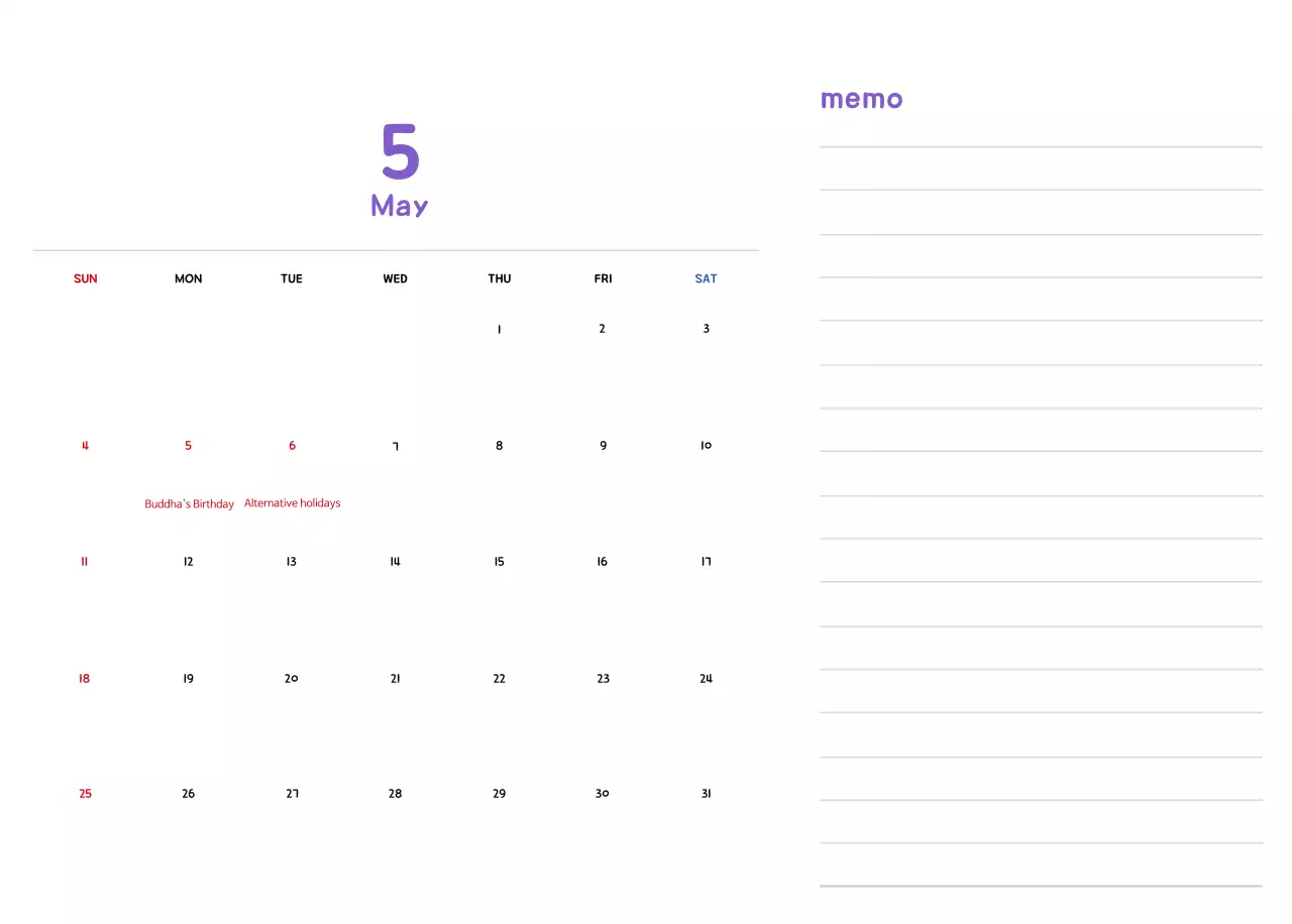 New Year's calendar with cute illustrations