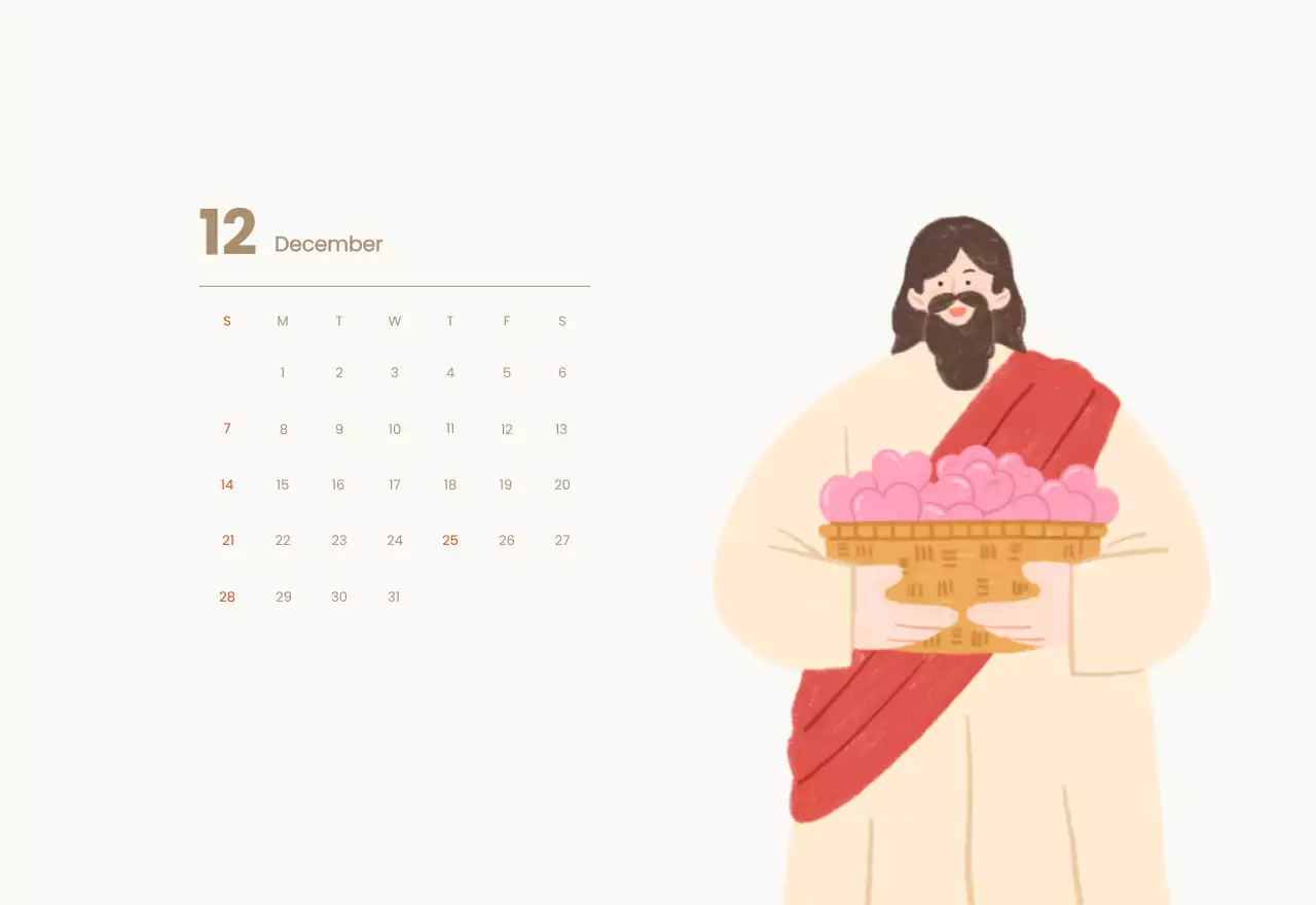 Word calendar with cozy illustrations and Bible verses on a light blue background