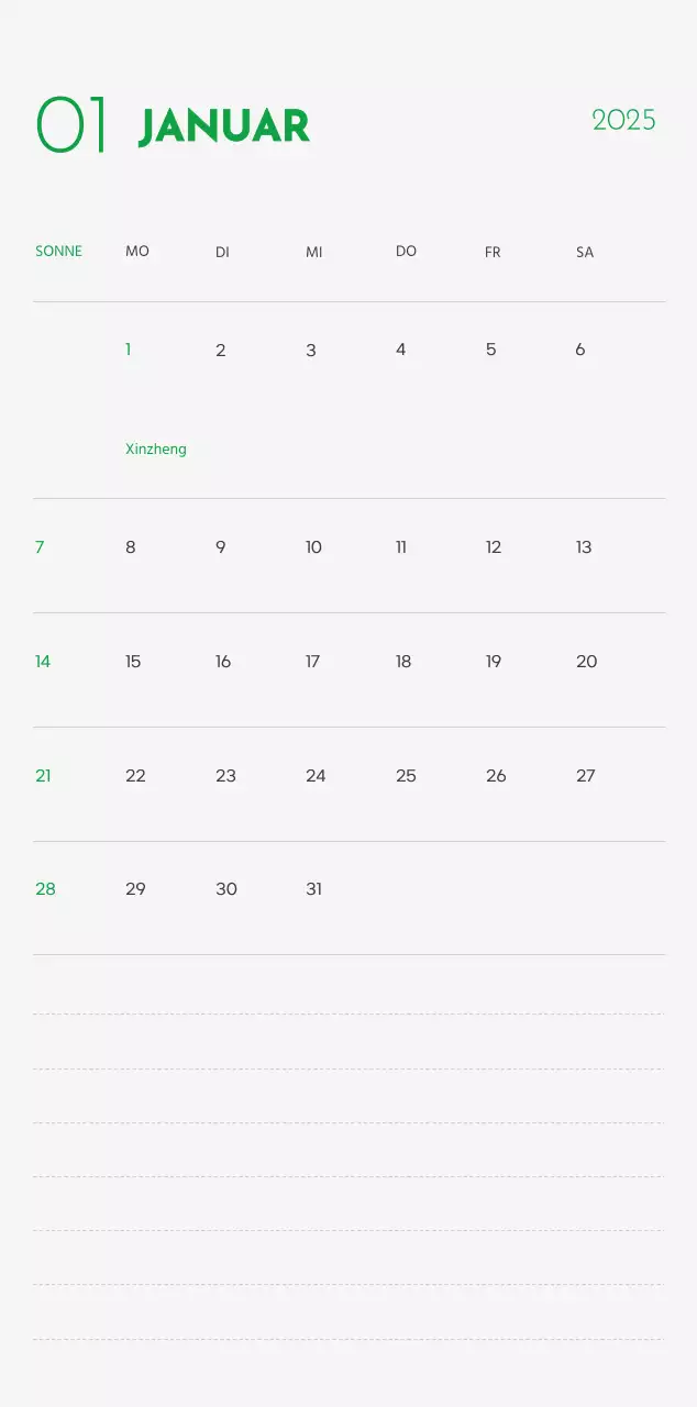 Ein Kalender mit einem Welpenfoto und einer süßen Botschaft in grüner Akzentfarbe