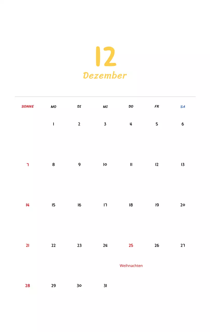 Neujahrskalender mit niedlichen Illustrationen