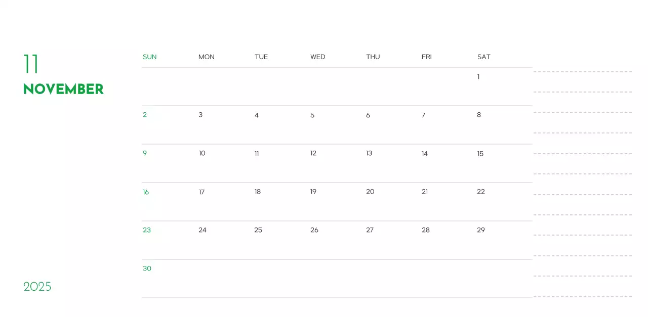 A calendar with a puppy photo and cute message in a green accent color