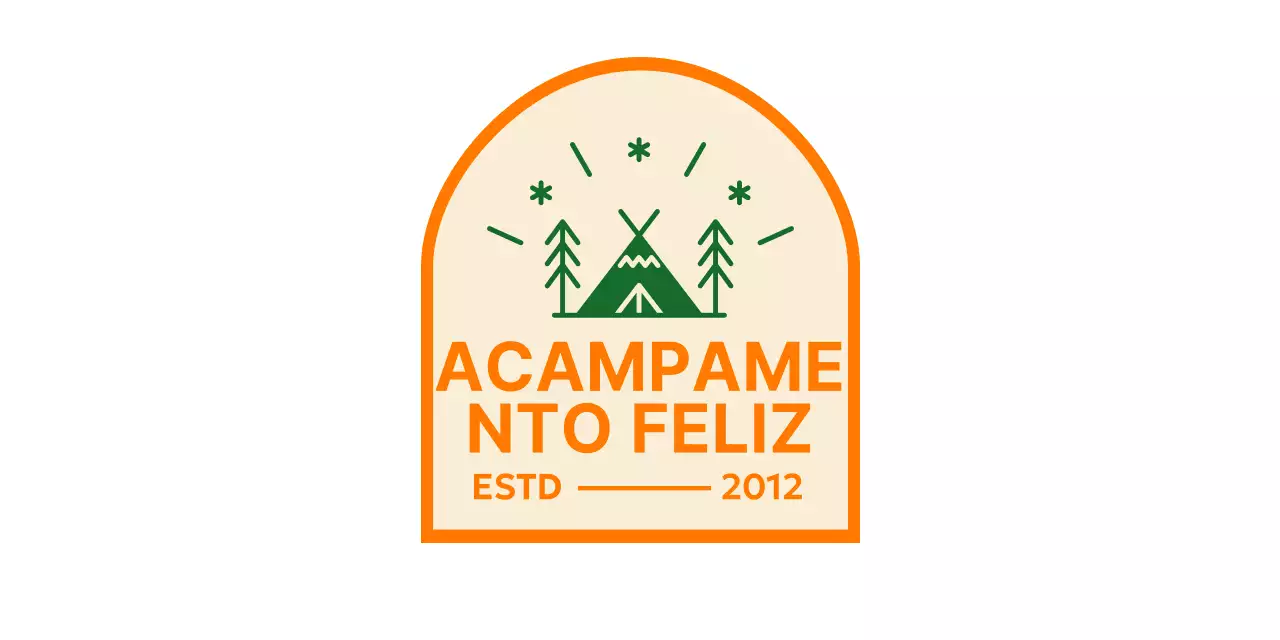 Promoção de campismo simples com ilustração de acampamento verde-laranja