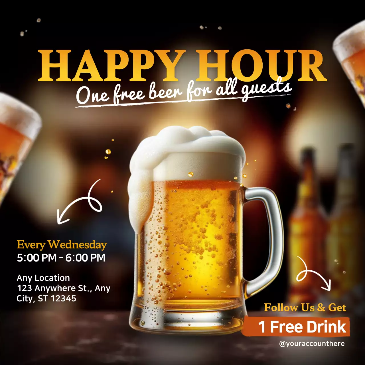 Yellow Trendy Happy Hour Promotion Social Media Post