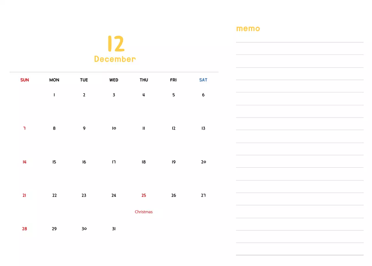 New Year's calendar with cute illustrations