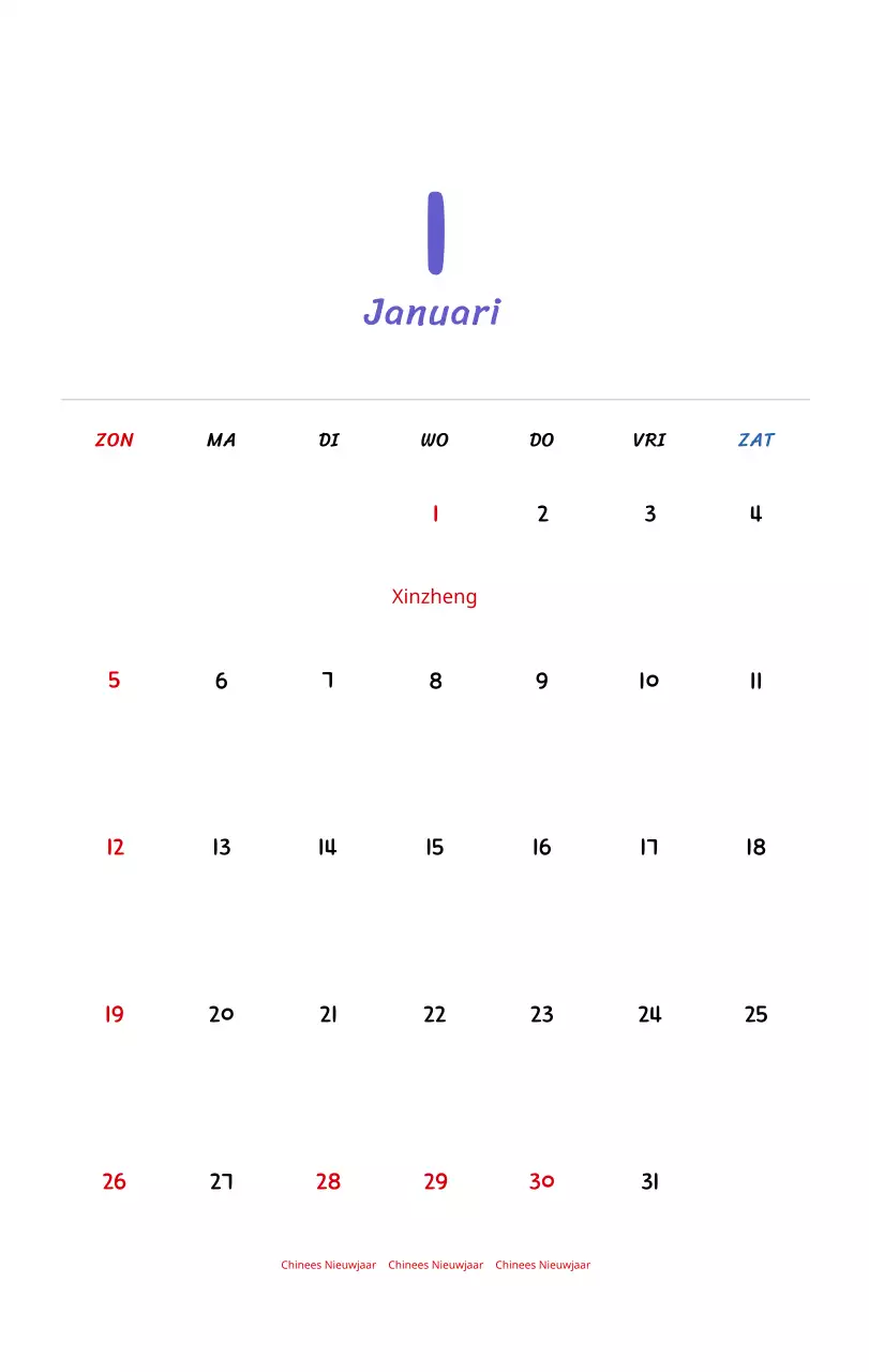 Nieuwjaarskalender met schattige illustraties