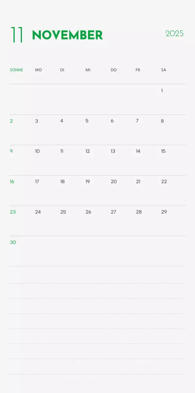 Ein Kalender mit einem Welpenfoto und einer süßen Botschaft in grüner Akzentfarbe