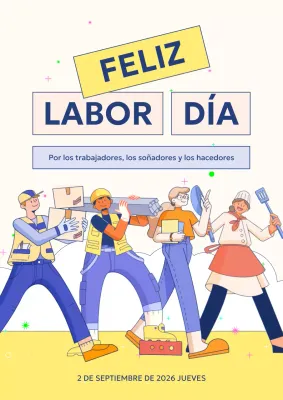 Promueva un moderno Día del Trabajo estadounidense en amarillo y malva