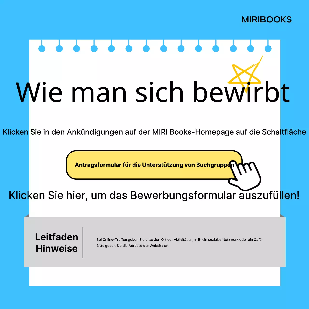 Werbung für einen minimalistischen Sommer-Buchclub in Gelb und Blau