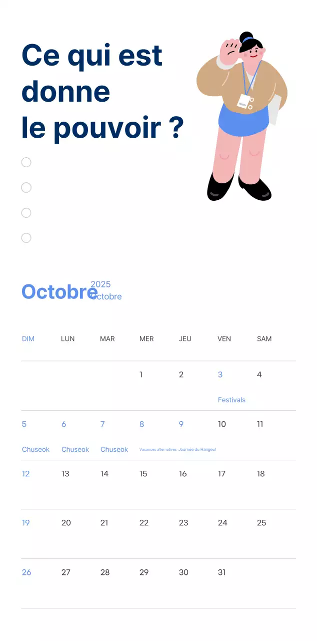 Calendrier de motivation avec des illustrations énergiques et des citations positives sur un fond bleu clair