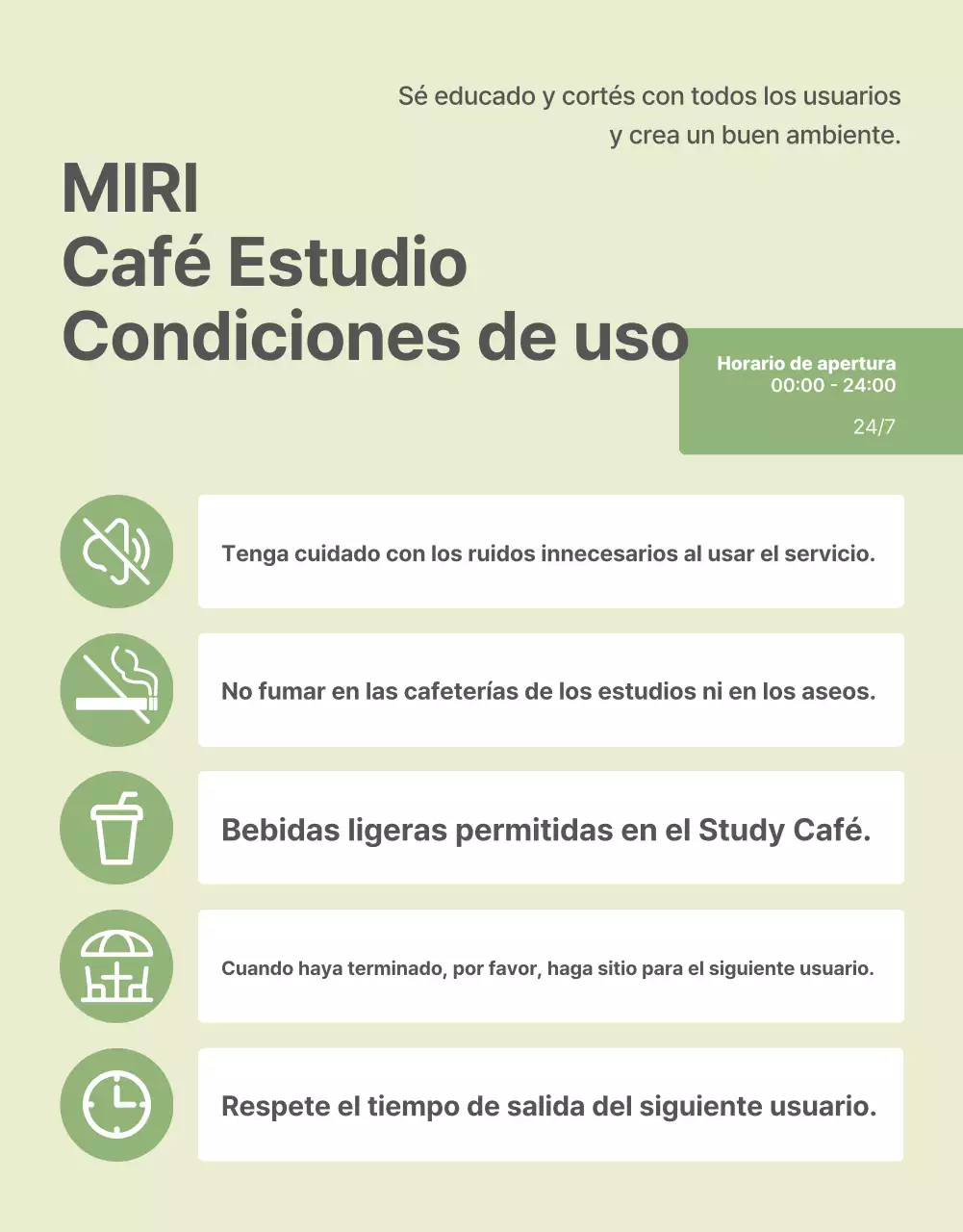 Guía de uso de la moderna cafetería de estudio en verde y verde lima