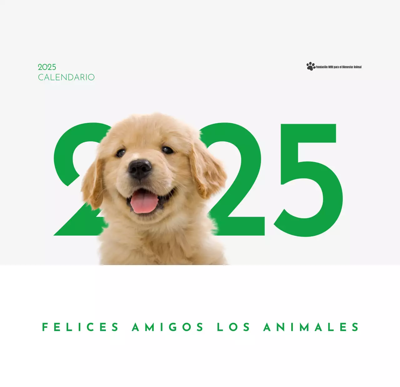 Un calendario con una foto de un cachorro y un bonito mensaje en color verde