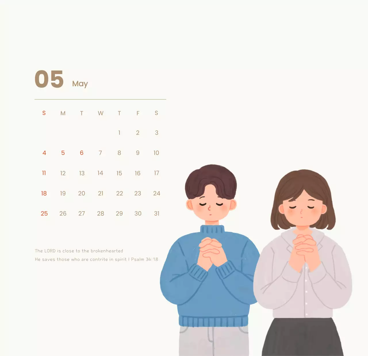 Lịch từ với những hình minh họa ấm cúng và những câu Kinh thánh trên nền xanh nhạt