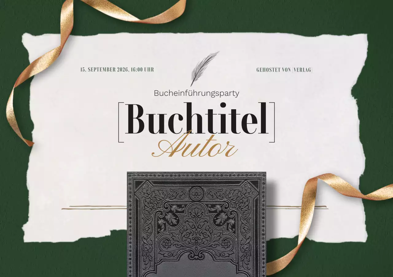 Luxuriöse Anzeige für eine Buchvorstellungsparty in Grün und Braun