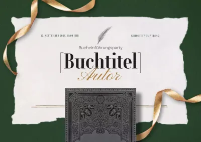Luxuriöse Anzeige für eine Buchvorstellungsparty in Grün und Braun