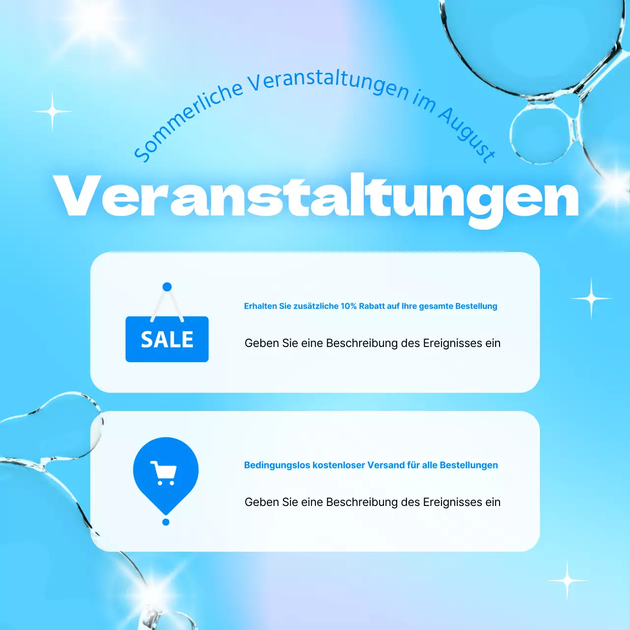 Werben Sie für eine schöne Sommerveranstaltung in Blau und Weiß