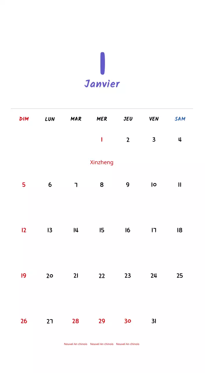 Calendrier du Nouvel An avec de jolies illustrations