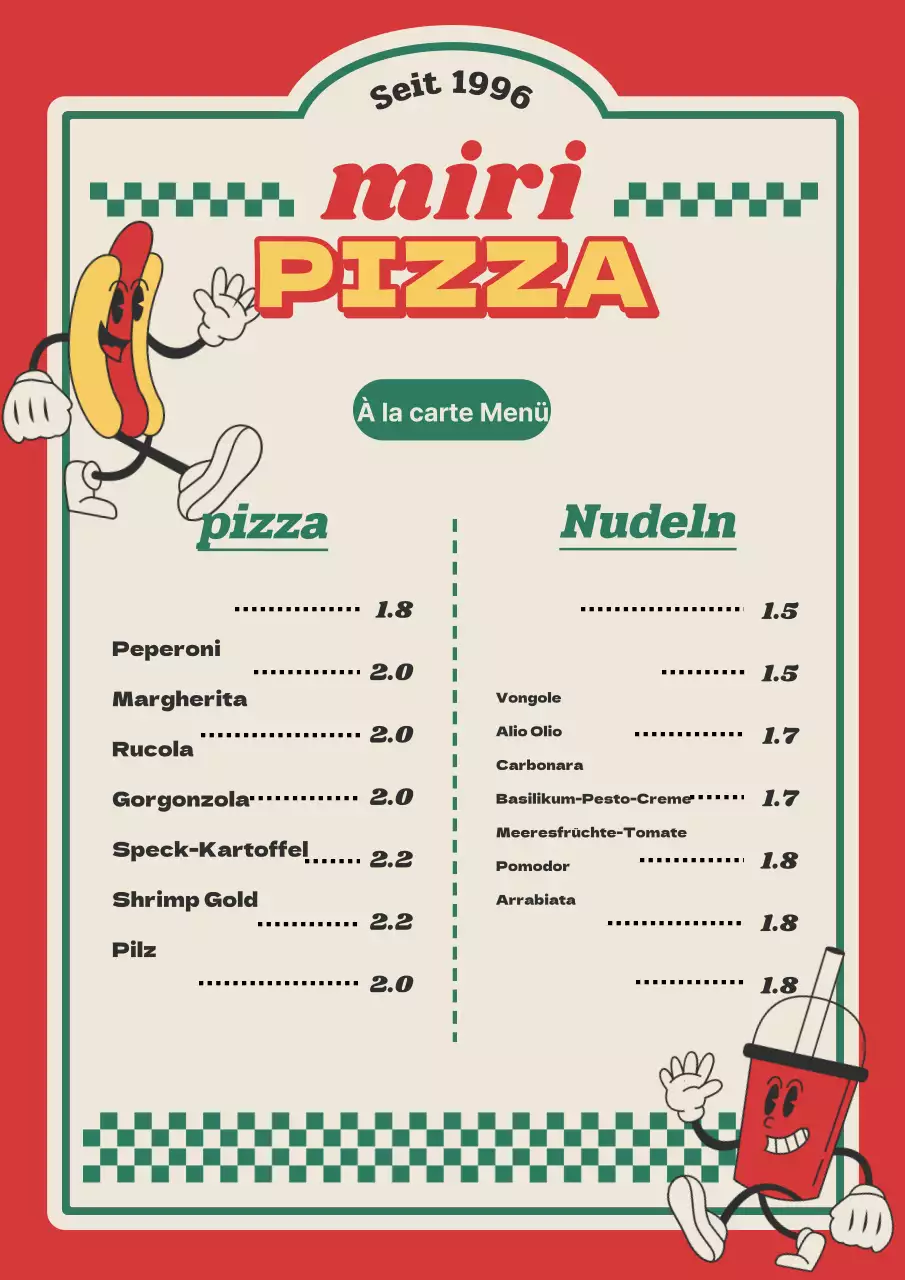 Eine Kollektion von trendigen Restaurant-Menüschildern in Grün und Elfenbein