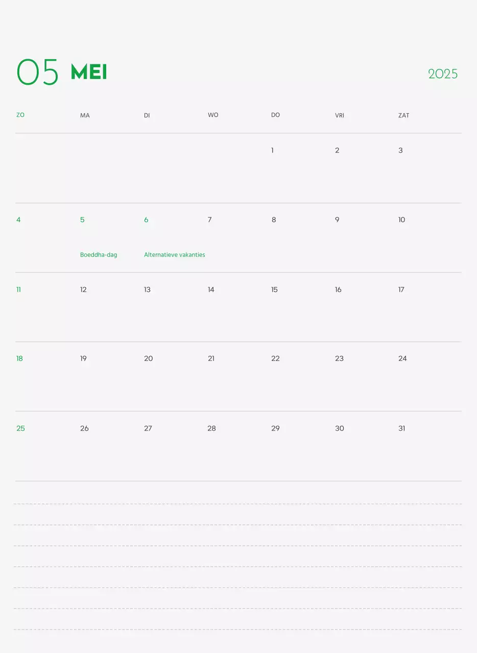 Een kalender met een puppyfoto en een schattige boodschap in groene accentkleur