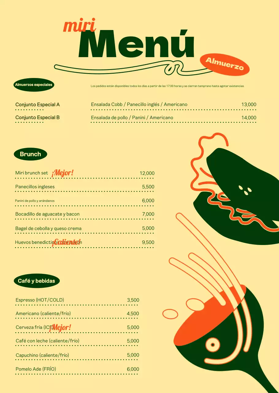 Sobre el elegante menú del brunch en verde y marfil