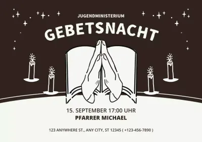 Eine trendige Anzeige für ein Gebetstreffen in Schwarz und Grau