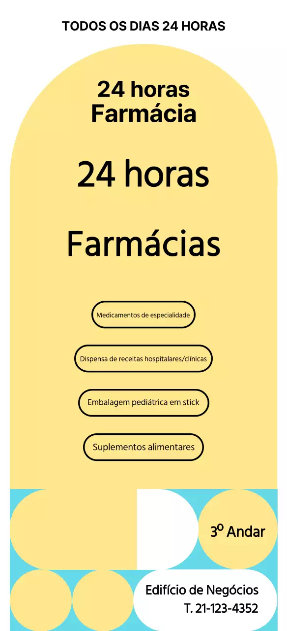 Guia de farmácia 24 horas, amarelo e elegante