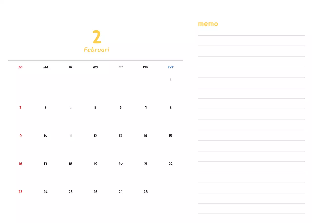 Nieuwjaarskalender met schattige illustraties