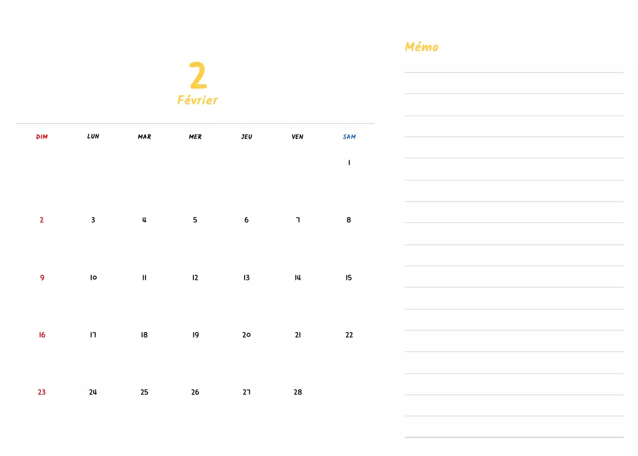 Calendrier du Nouvel An avec de jolies illustrations