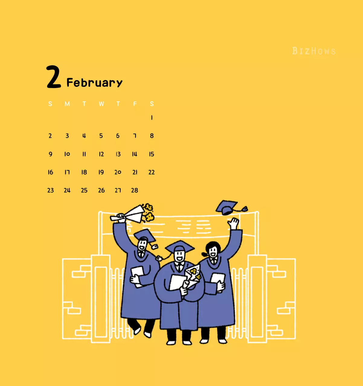 New Year's calendar with cute illustrations