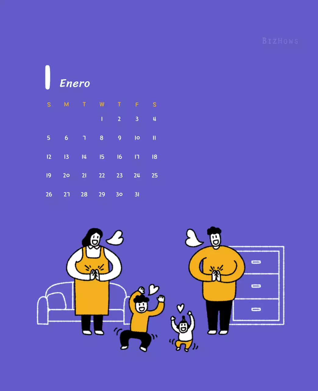 Calendario de Año Nuevo con simpáticas ilustraciones