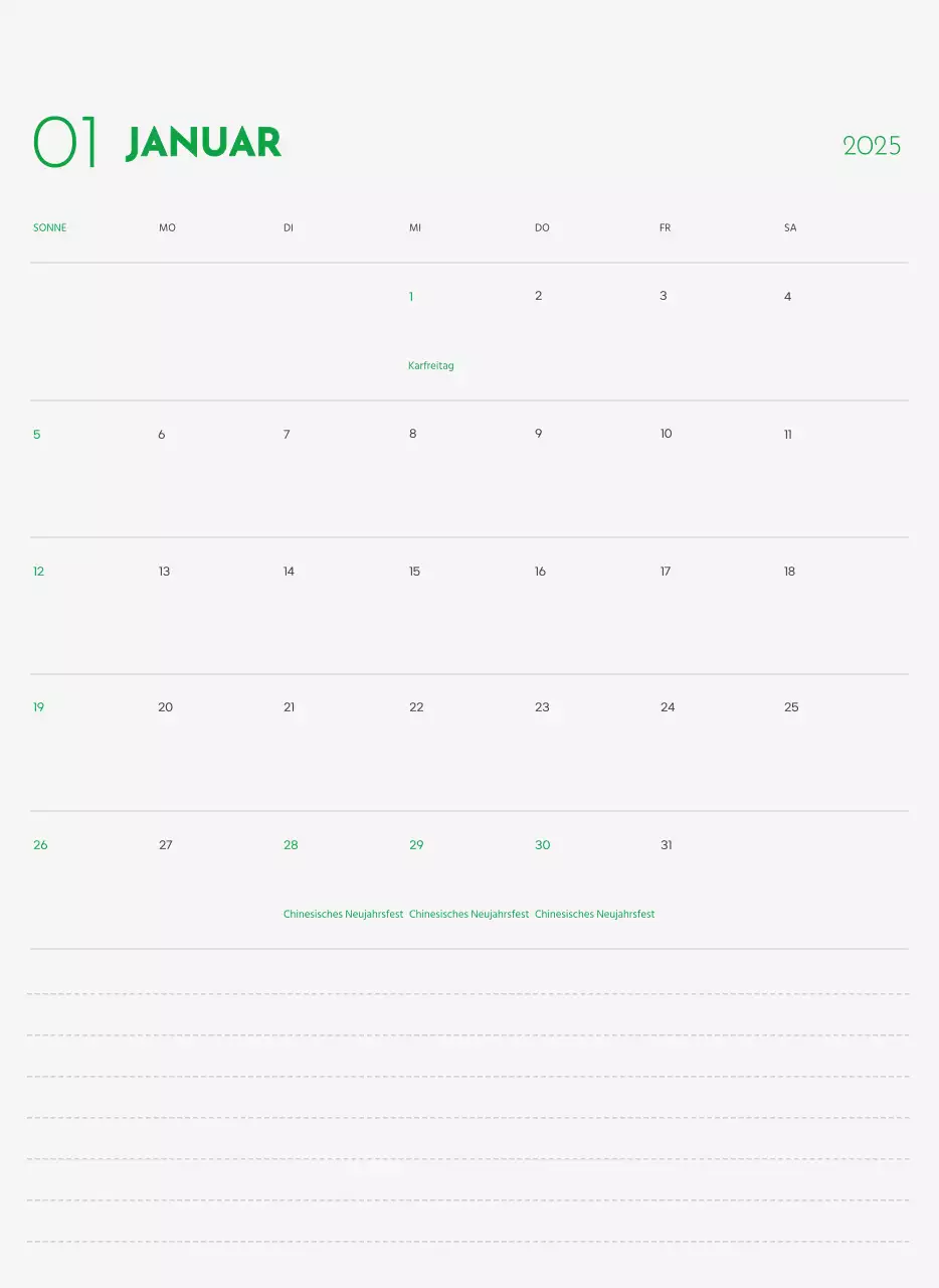 Ein Kalender mit einem Welpenfoto und einer süßen Botschaft in grüner Akzentfarbe