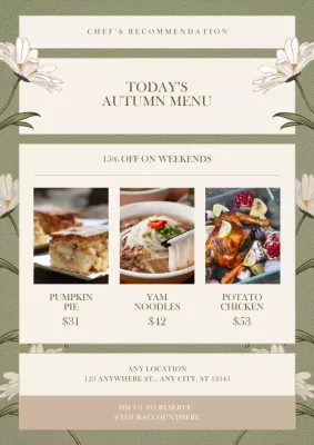 Cartaz de promoção de menu de outono verde elegante