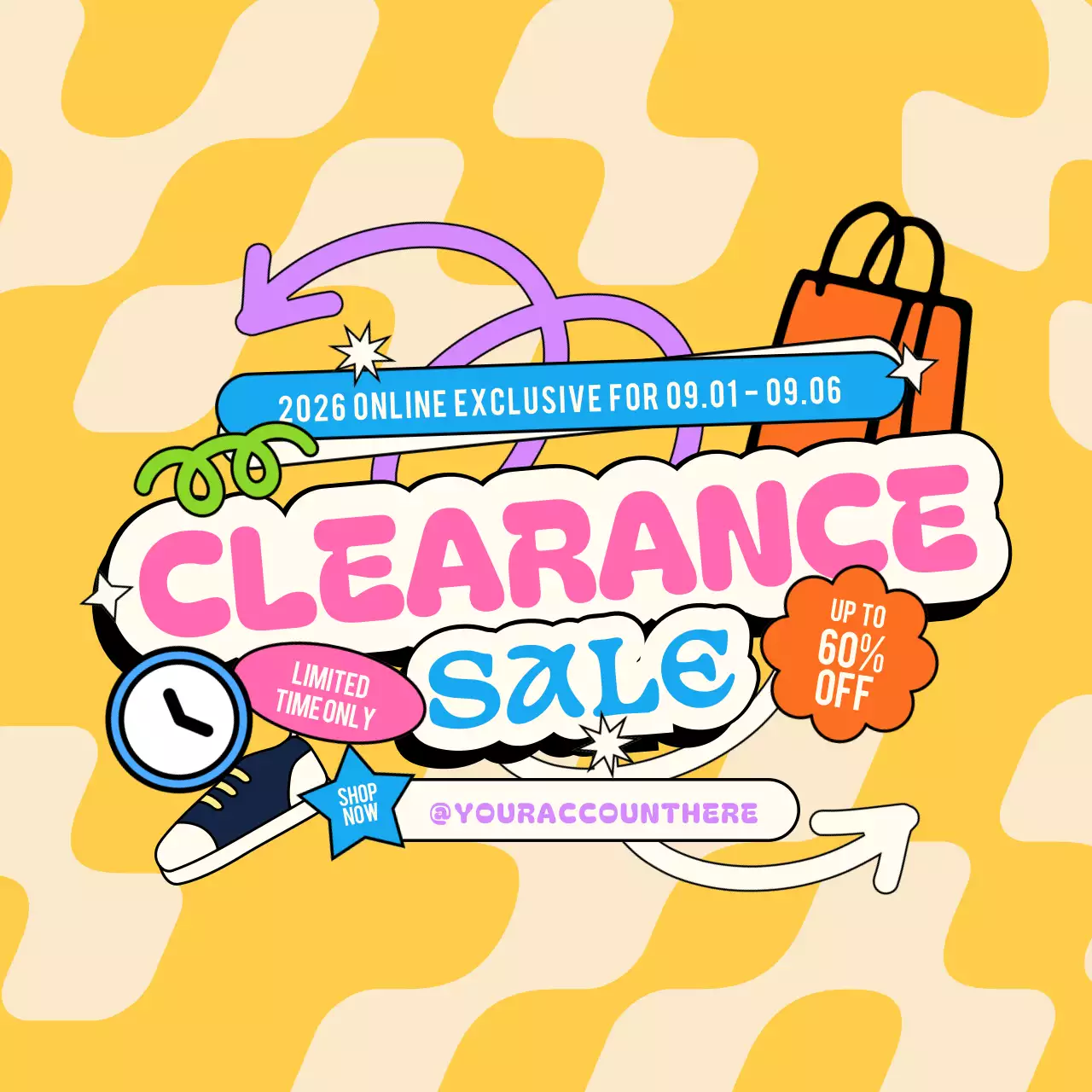 Yellow Trendy Clearance Promotion Social Media Post