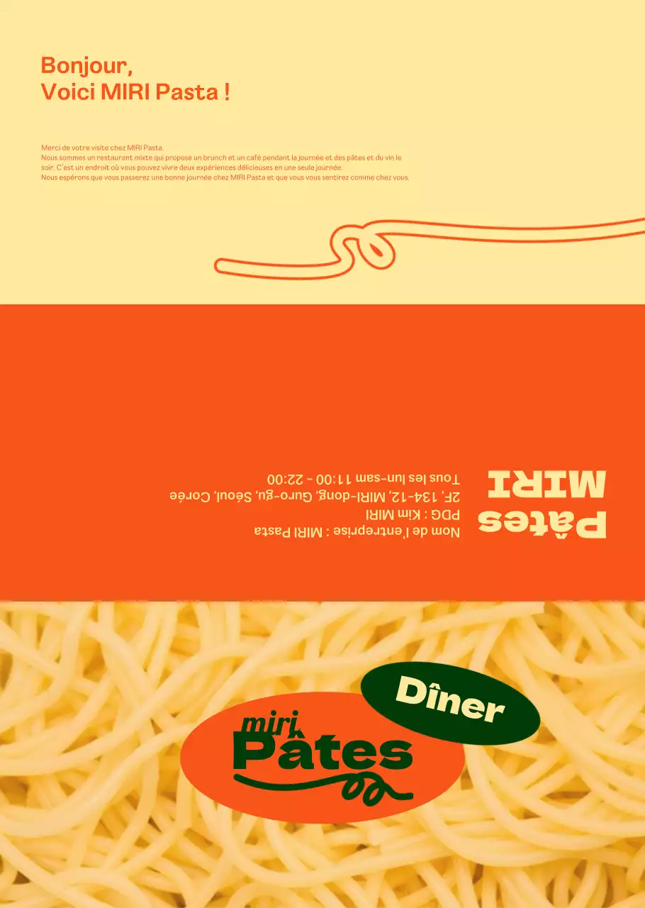 A propos du menu de pâtes chic en orange et ivoire