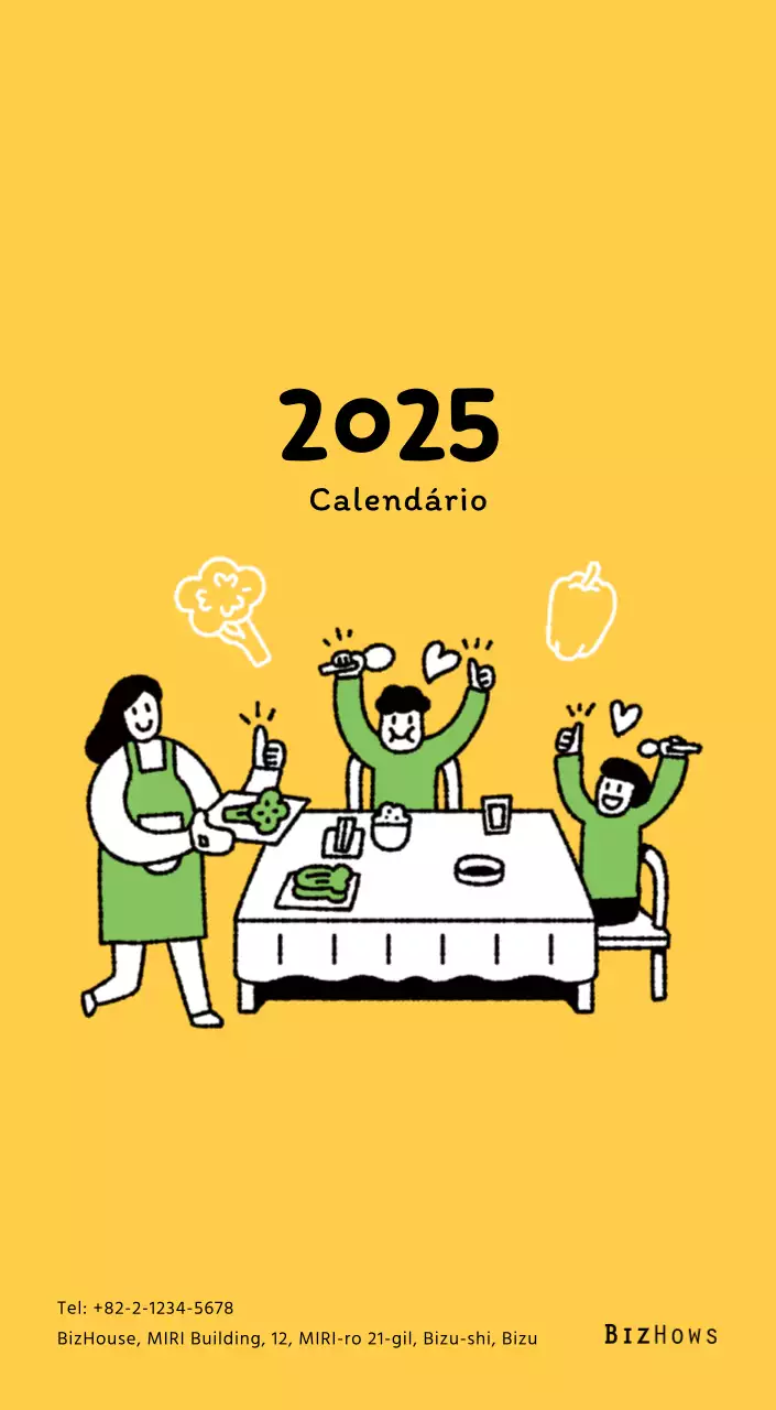 Calendário de Ano Novo com ilustrações giras