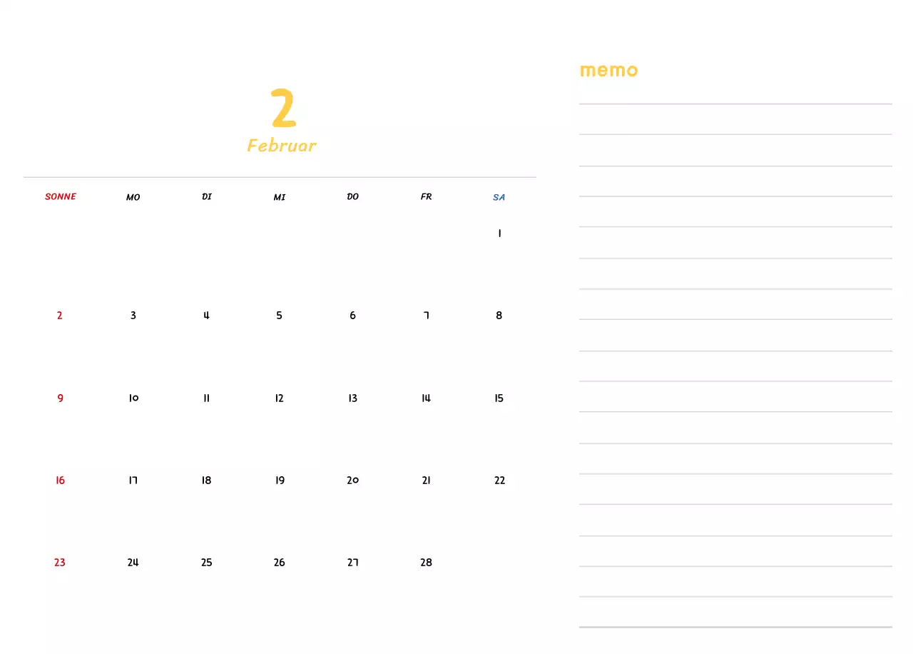 Neujahrskalender mit niedlichen Illustrationen