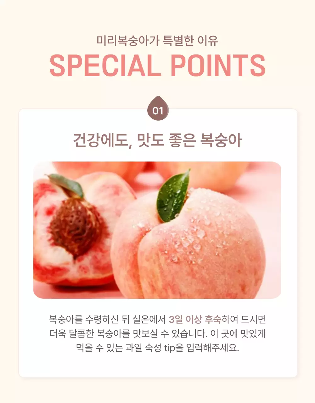 노랑과 핑크색의 깔끔한 상큼한 복숭아 체크포인트 판매 홍보