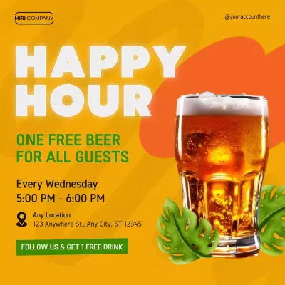 Yellow Trendy Happy Hour Promotion Social Media Post