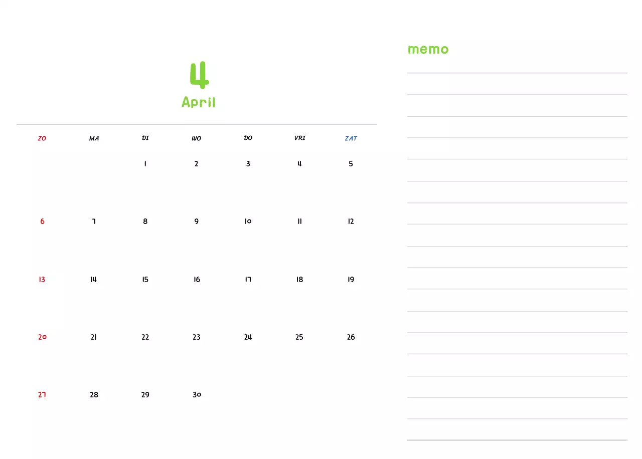 Nieuwjaarskalender met schattige illustraties